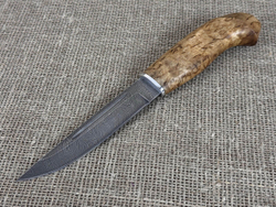 Финский нож Пуукко, дамасская сталь, рукоять карельская берёза