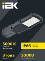 Светильник светодиодный ДКУ 1002-30Д 5000К IP65 уличный консольный сер. IEK LDKU0-1002-030-5000-K03