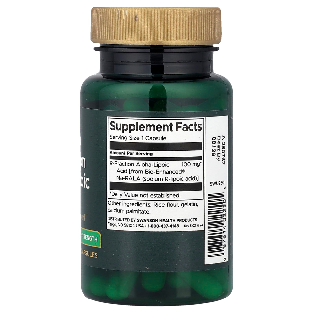 Swanson Vitamins, R-фракция, альфа-липоевая кислота, 100 мг, 60 капсул