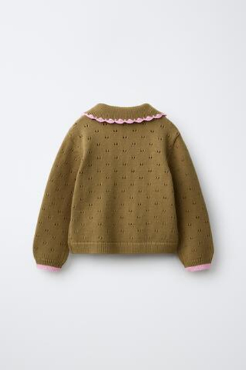 ZARA КОНТРАСТНОЕ ТРИКОТАЖНОЕ ПОЛО, ХАКИ