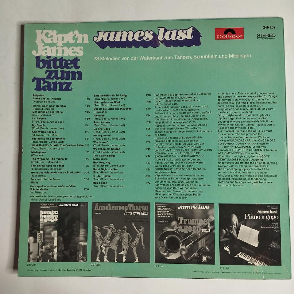 Винтажная виниловая пластинка LP James Last Джеймс Ласт Kaptan James Bittet Zum Tanz (Germany 1974)