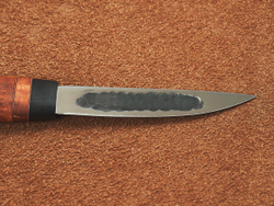 Малый шкуросъемный нож "Якут" с кованым долом, рукоять мореная карельская береза
