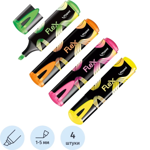 Набор текстовыделителей Maped Fluo Pep's Ultra Soft (толщина линии 1-5 мм, 4 цвета, 746047)