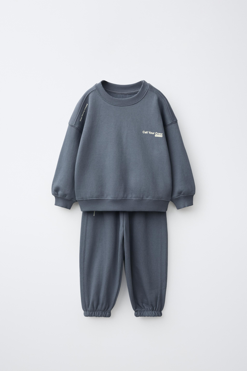 ZARA КОМПЛЕКТ С ТОЛСТОВКОЙ И БРЮКАМИ, СТАЛЬНОЙ СИНИЙ