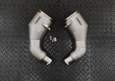 RedStar Exhaust Даунпайпы (Downpipes) спорт-кат HJS HD 143мм с термозащитой Porsche 911 (992) Turbo / Turbo S