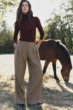 ZARA ШИРОКИЕ БРЮКИ В КЛЕТКУ, РЫЖЕВАТО-КОРИЧНЕВЫЙ