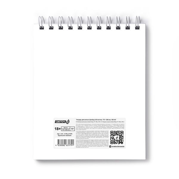 Артбук (скетчбук) 100 г/м², 175х200 мм, на гребне 80 л., 2 шт, блок белый, жесткая подложка, Крупными мазками 01370, Светоч А163