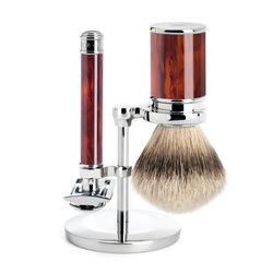Бритвенный набор MUEHLE TRADITIONAL, смола черепахового цвета, барсучий ворс высшей категории Silvertip, Т-образная бритва (S 091 M 108)