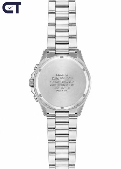 Casio MTP-1374D-7A2 Standard часы наручные мужские — белый циферблат, синие акценты и стальной браслет