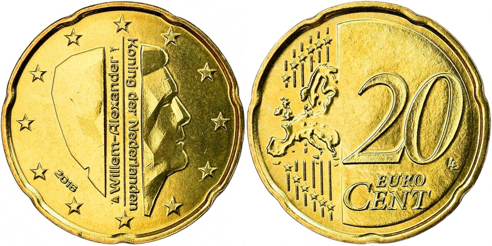 Нидерланды 20 евроцентов, 2014-2024 aUNC