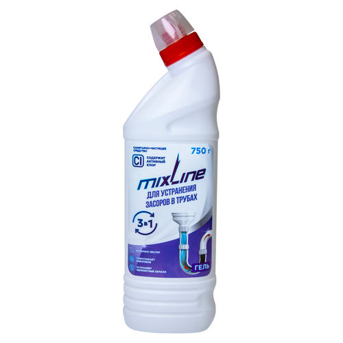 Чистящее средство Mixline для устранения засоров в трубах 750г ГЕЛЬ (Честный знак)