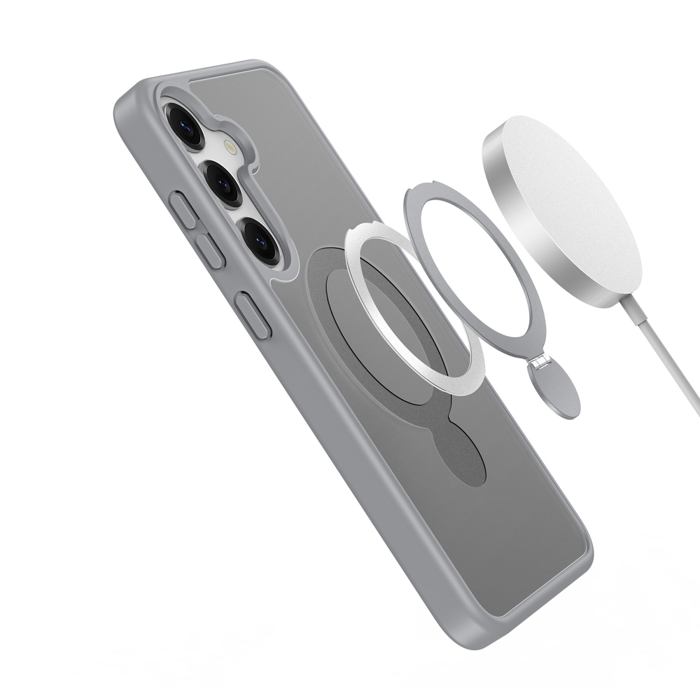 Прозрачный матовый чехол с поддержкой MagSafe для Samsung Galaxy S25, серия Yind Series Case от Dux Ducis (версия с магнитной откидной подставкой)