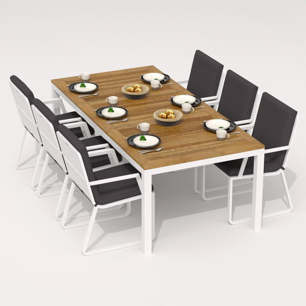Обеденная группа Ideal Patio ТЕЛЛА АЛЬБА каркас белый, стол тик 200, ткань антрацит
