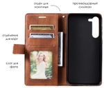 Дизайнерский чехол-книжка из кожи для SAMSUNG GALAXY S23 PLUS с отделом для наличных, 3 слотами для карт и подставкой