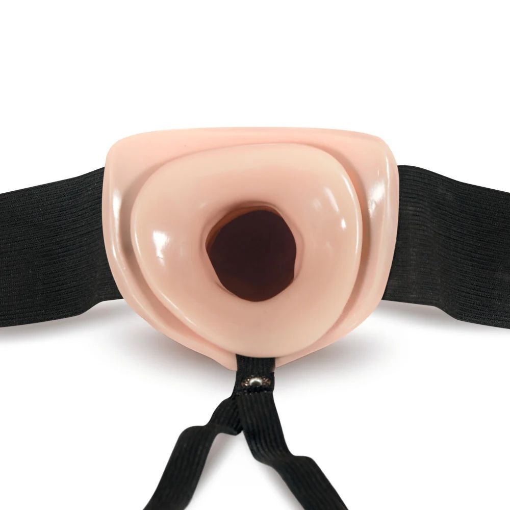 Телесный фаллопротез на черных эластичных ремнях 7 Inch Hollow Strap On - 17 см. (Цвет: телесный с черным)