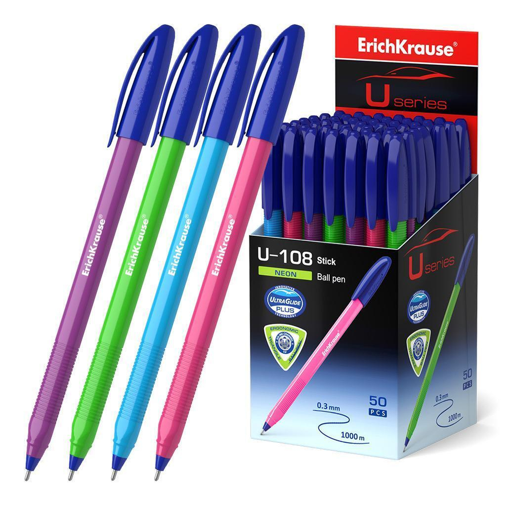 Ручка шариковая синяя "U-108 Stick Neon 1.0" (ErichKrause)