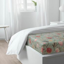 Простыня на резинке IKEA NASSELKLOCKA (НАССЕЛКЛОКА), Зеленый с рисунком, 90х200 см