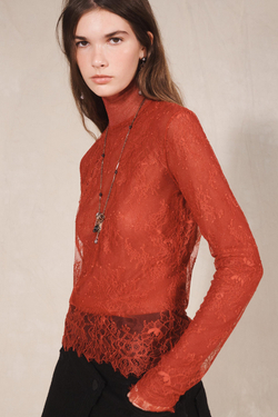 ZARA ПОЛУПРОЗРАЧНЫЙ КРУЖЕВНОЙ ТОП - LIMITED EDITION, КРАСНЫЙ