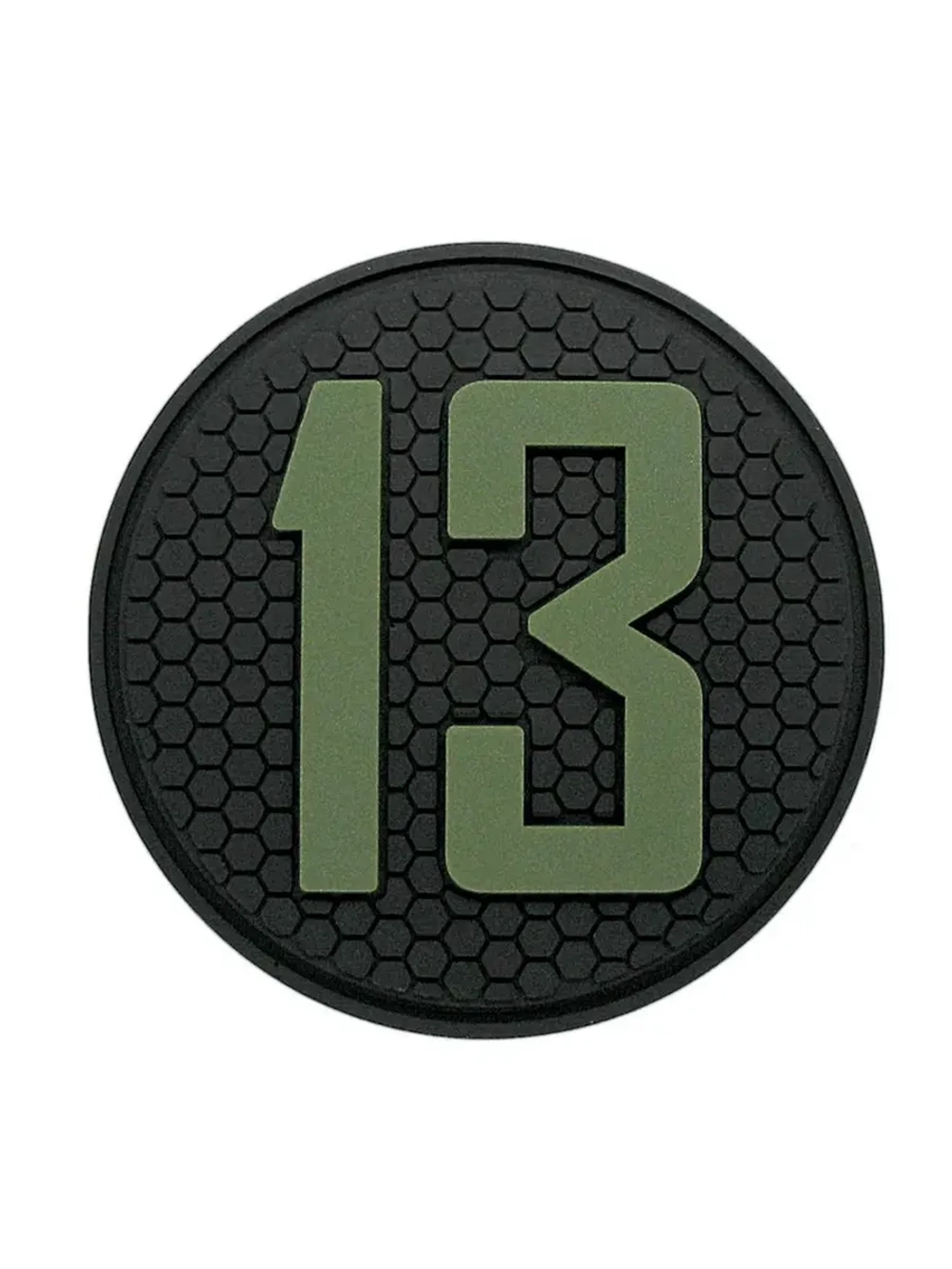 Шеврон на липучке Цифра 13 (5 на 5 см.) оливковая