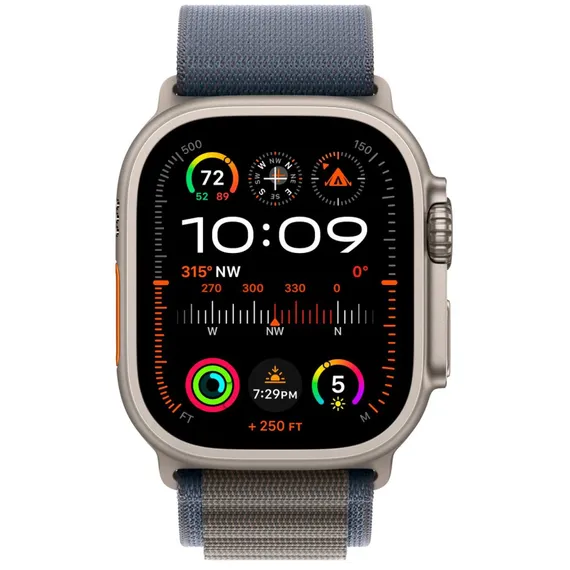 Часы Apple Watch Ultra 2, 2024, 49 мм, титан натурального цвета, ремешок Alpine синего цвета