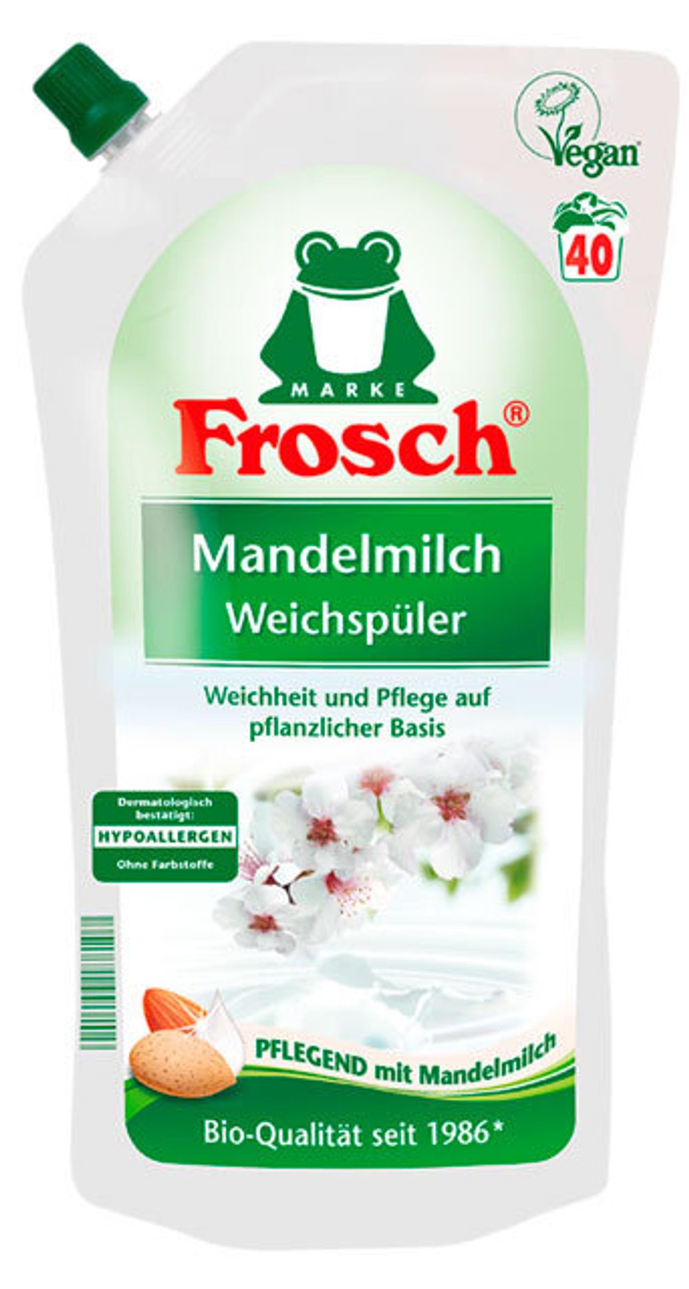 Ополаскиватель для белья концентрированный Frosch Миндальное молочко дой-пак 1,0 л