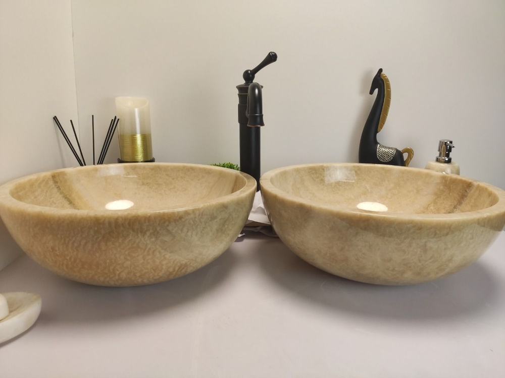 Раковина из оникса ПАРА! Bowl Yellow TinLip BO-60328 40x40x15из натурального камня