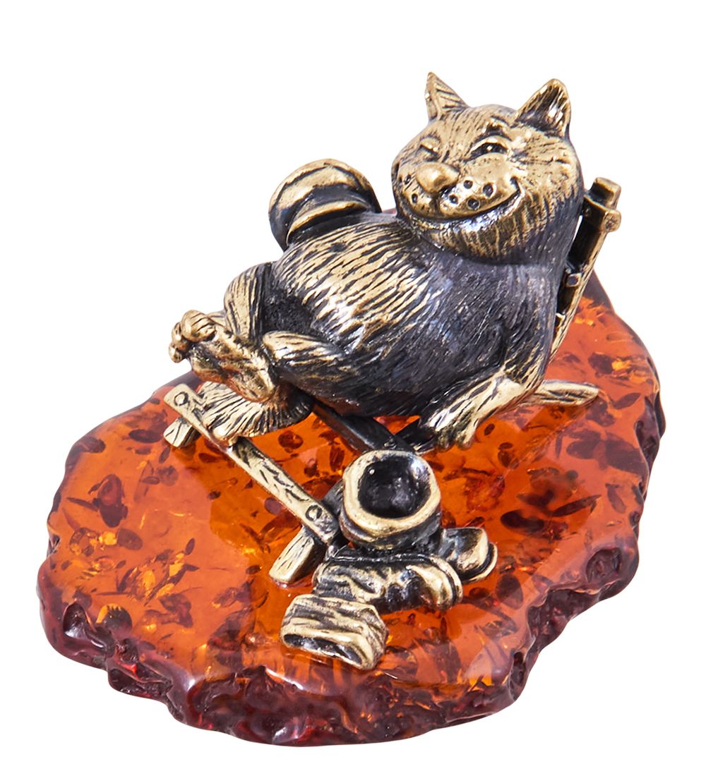Народные промыслы AM-3865 Фигурка «Кот Хороший день!» (латунь, янтарь)