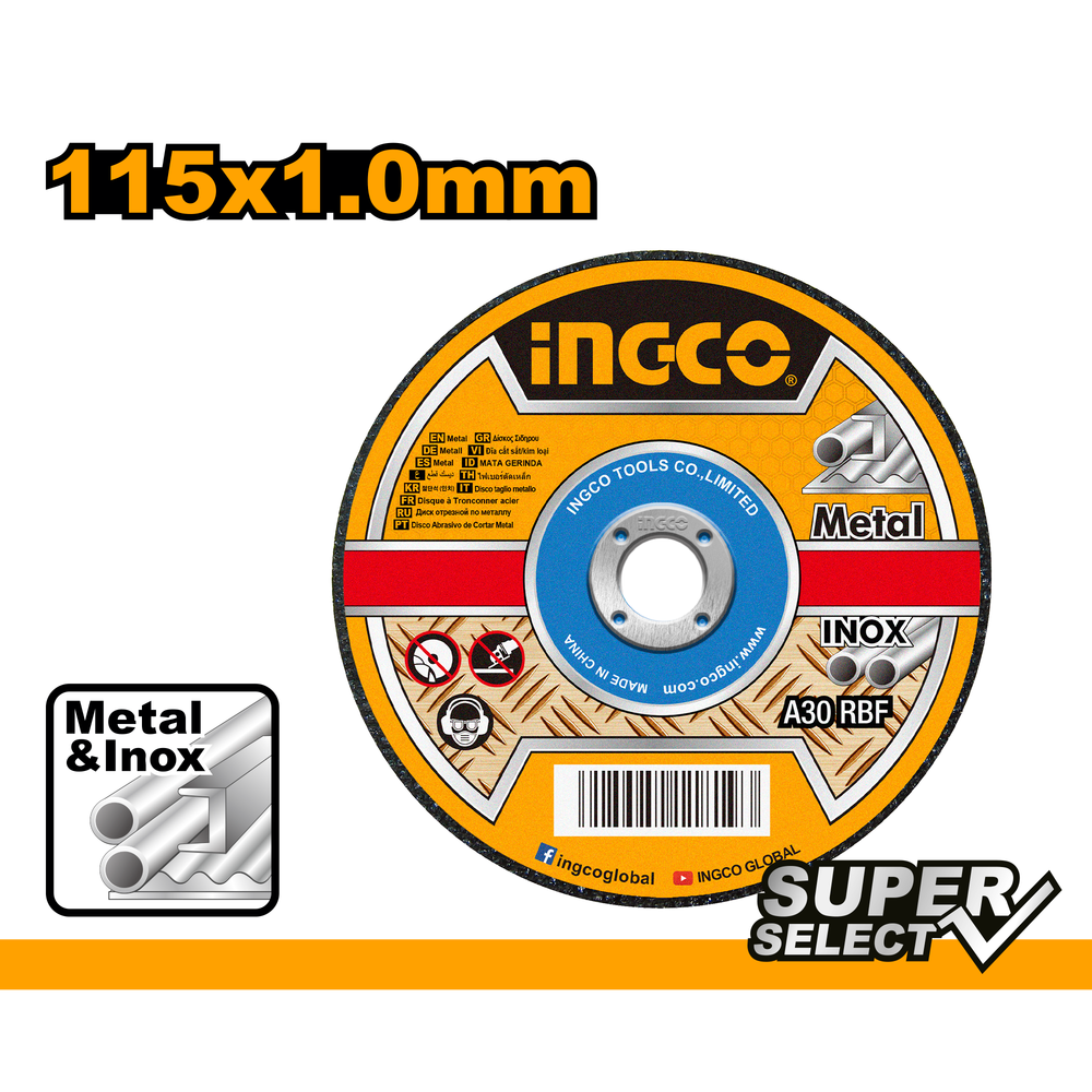 Круг отрезной по металлу INGCO MCD101151 115x1x22.2 мм Metal/Inox Круг отрезной по металлу INGCO MCD101151 115x1x22.2 мм Metal/Inox