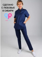 Брюки медицинские синие стрейч на резинке