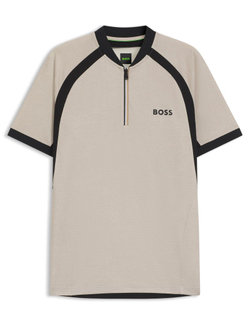 Мужская футболка BOSS Matchball TOC Zip-Neck Slim-Fit — светло-бежевая