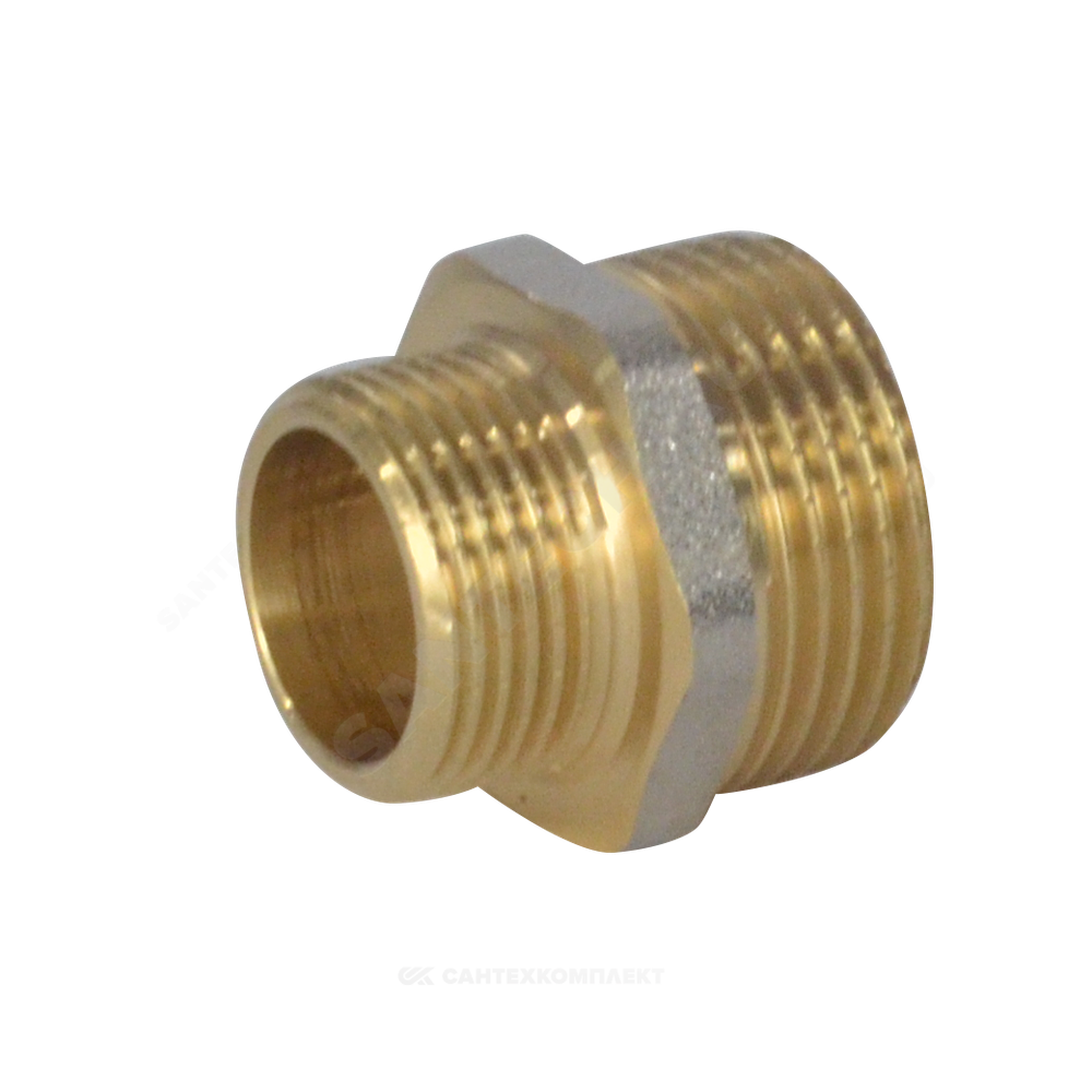 Ниппель латунь никель переходной Ду 25х15 (1"х1/2") НР 9023 ГОСТ 32585-2013 Aquasfera 9023-04