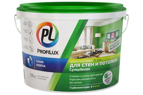 Краска для стен и потолков акриловая Profilux PL-04А матовая супербелая 14 кг