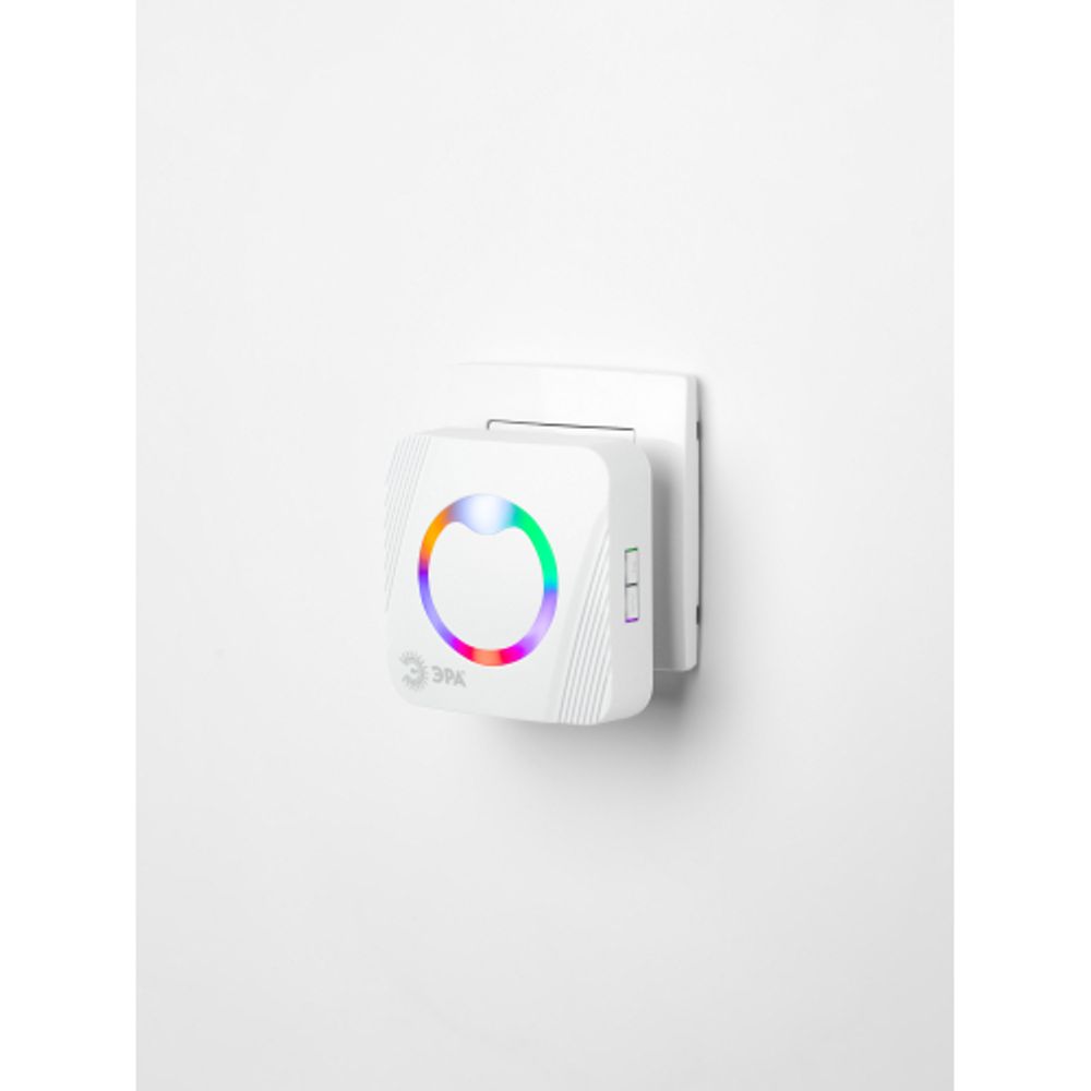 Звонок дверной ЭРА POLYCOLOR C101 беспроводной RGB подсветка от сети белый 36 мелодий | Электротовары
