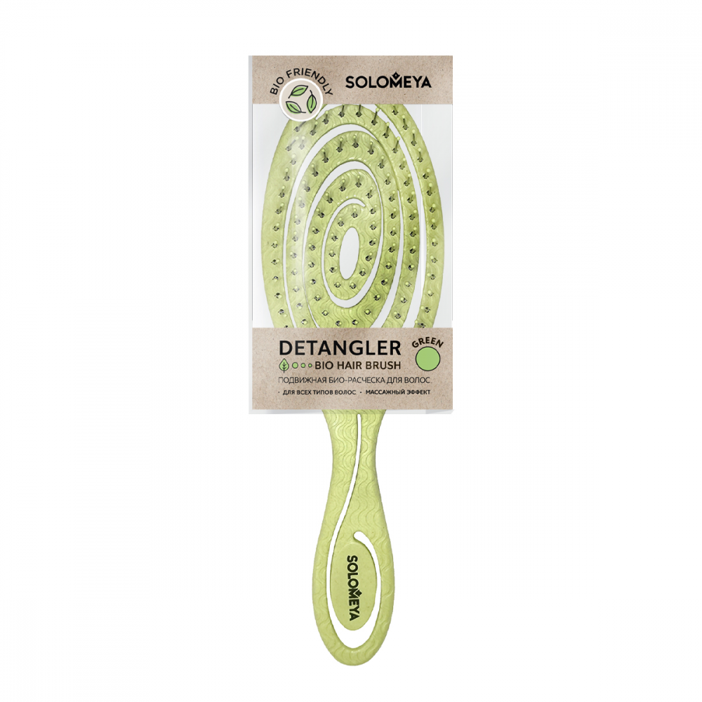 SOLOMEYA Расческа био для волос подвижная ЗЕЛЕНАЯ Solomeya Detangling Bio Hair Brush Green, 1 шт