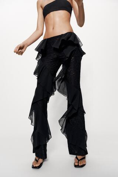БРЮКИ С КРУЖЕВНЫМИ ВОЛАНАМИ — ZARA