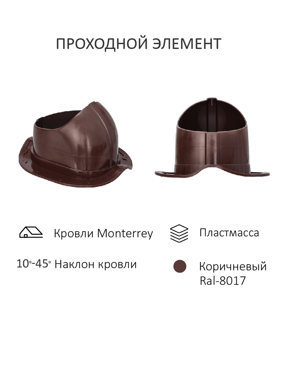 Комплект вентиляции: Вентиляционный выход изолированный D 110/160 мм высота H-500 серия Static, проходной элемент для металлочерепицы Monterrey серия Static, дефлектор статический (колпак) D 160 мм серии Static, коричневый Gervent