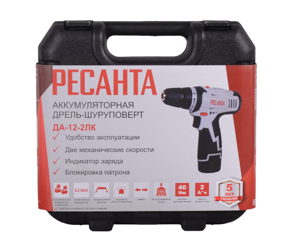 Дрель-шуруповерт аккумуляторная Ресанта ДА-12-2ЛК