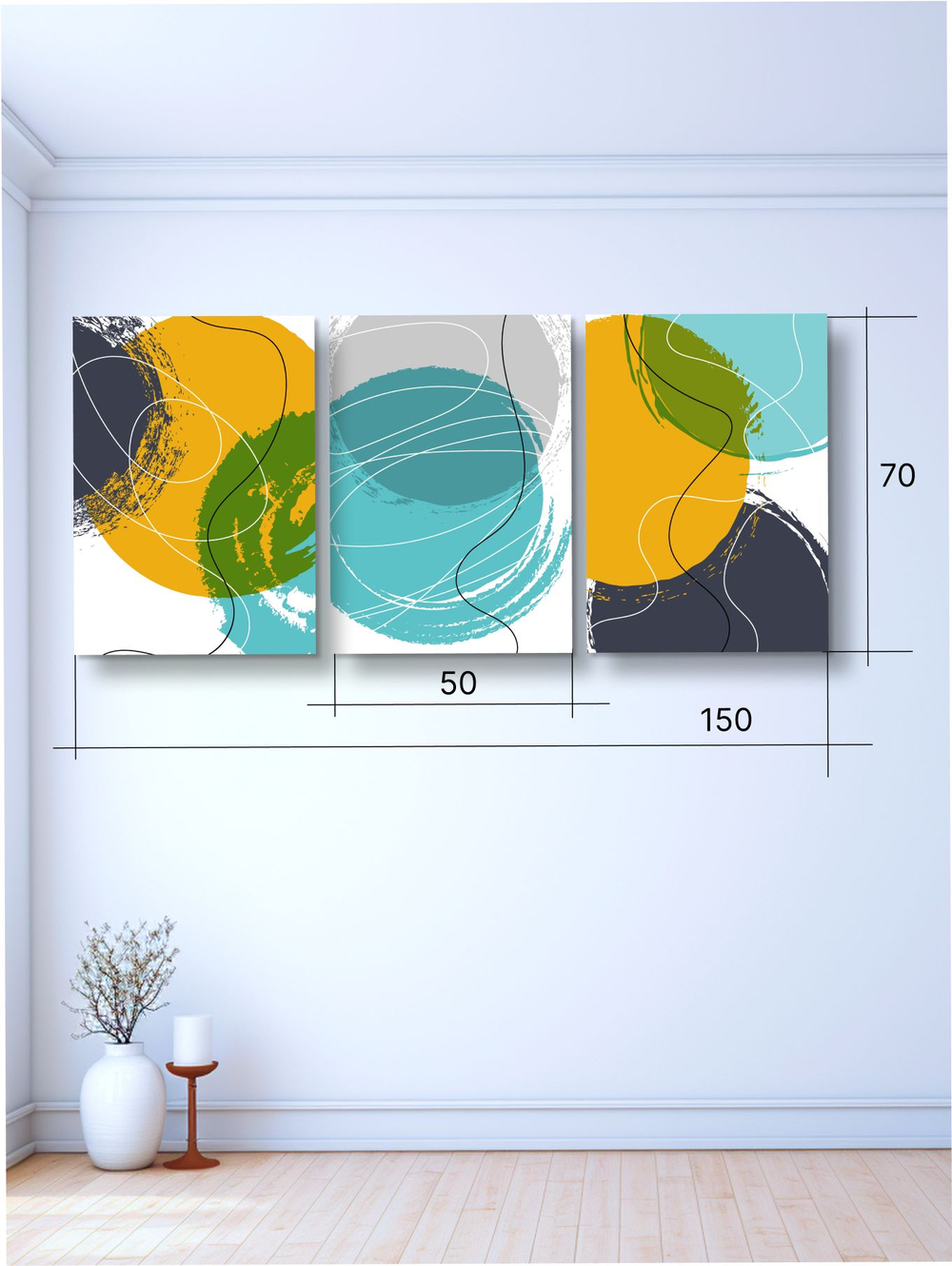 Картина Танец шаров модульная 50x70см 3шт., на деревянном подрамнике