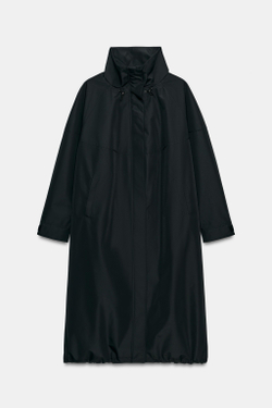 ZARA УДЛИНЕННАЯ ВЕТРОЗАЩИТНАЯ КУРТКА WATER REPELLENT, ЧЕРНЫЙ