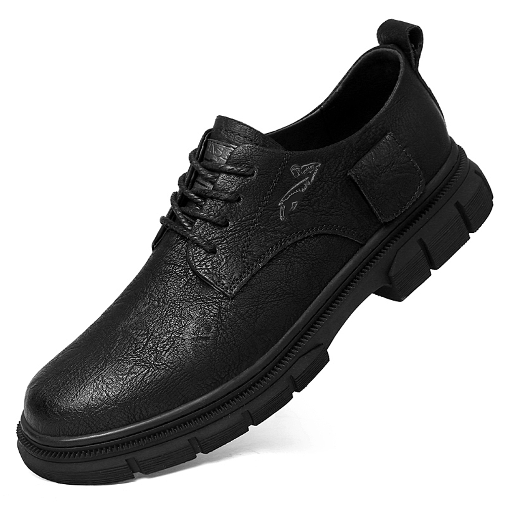 YINGLUNQISHI Top Grain Cow Leather Work Boots Men"s Black