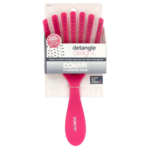 Conair, Detangle Delight™, расческа для вьющихся и волнистых волос, розовый, 1 шт.