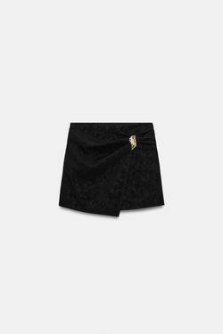 ZARA ЮБКА-ШОРТЫ ИЗ ИСКУССТВЕННОЙ КОЖИ, ЧЕРНЫЙ