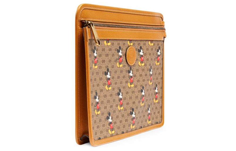 GUCCI Disney, Collaboration Canvas With Leather Clutch Unisex Ebony & Brown
