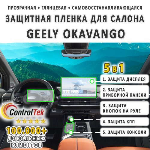 Geely Okavango (2024) - комплект защитных пленок 5 в 1. Пленка защитная ControlTek HYBRID со слоем TOP COAT. Толщина: 6 mil. (175 мкм.)