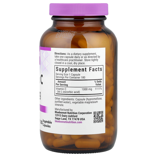 Bluebonnet Nutrition, витамин C, 1000 мг, 180 вегетарианских капсул