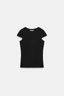 ZARA МИНИМАЛИСТИЧНАЯ ФУТБОЛКА С КОРОТКИМИ РУКАВАМИ, ЧЕРНЫЙ