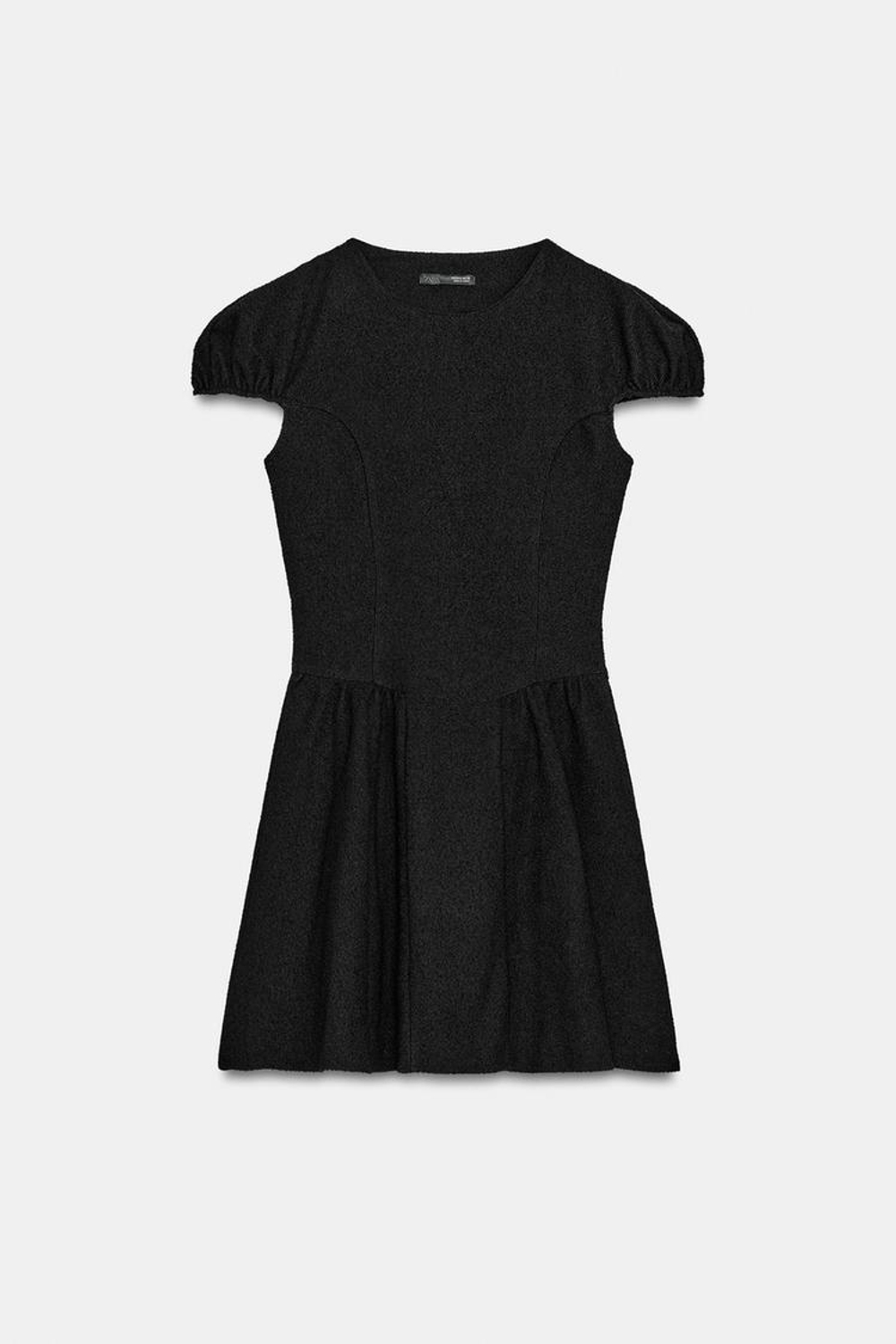 ZARA ПЛАТЬЕ ИЗ БУКЛЕ С ОБЪЕМНЫМИ РУКАВАМИ, ЧЕРНЫЙ