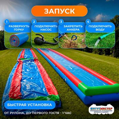 Водная горка с надувным дном, герметичная ТУРБО «Капля», 100*2*,0,5 м