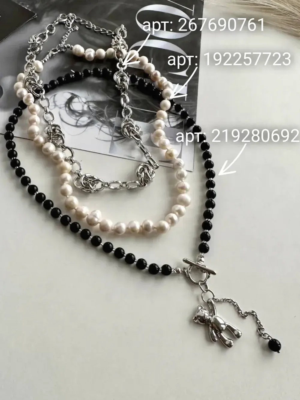 Колье на шею с мишкой бусы из агата