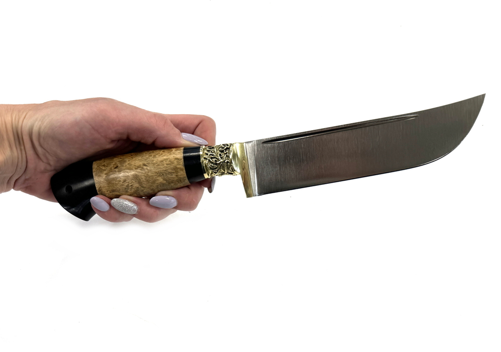 Нож Пчак Узбекский, кованая Х12МФ, карельская береза, черный граб